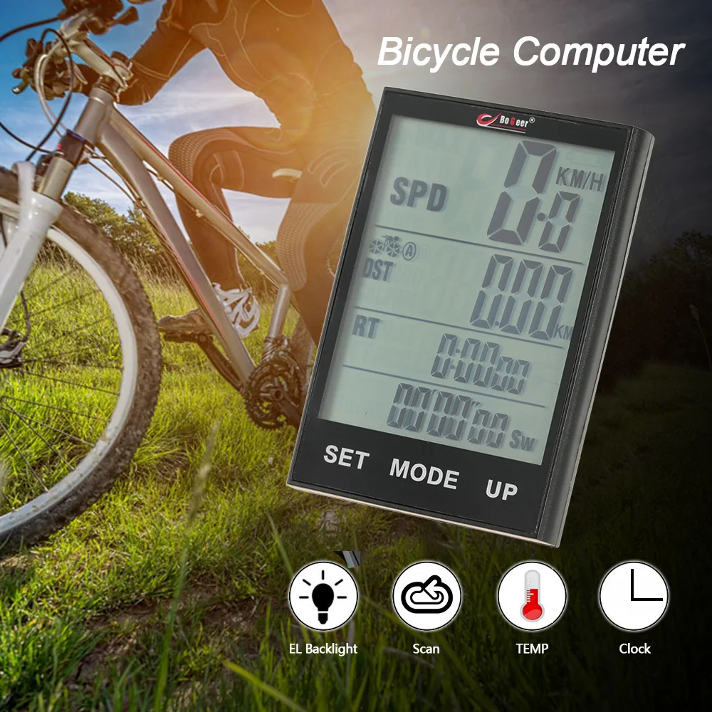 

BOGEER Wireless Bicycle Computer Stopwatch with LCD Backlight for Cycling Riding Water Resistant Bicycle Speedometer Odometer
