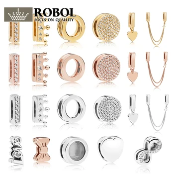 

PDB 01 The RLLEN 100% 925 Silver Restatement Clip Charm Sparkle Cubic Zirconia Suits DIY Original 1:1 Bracelet Jewelry Dazzling