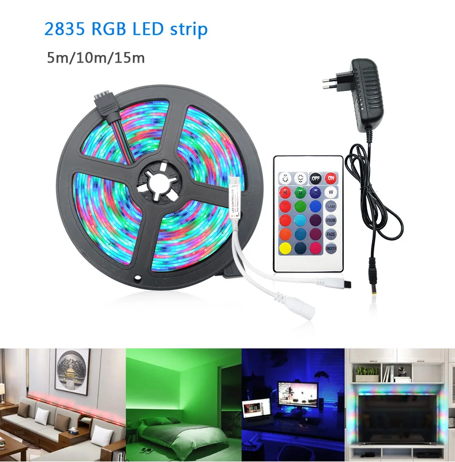 LED Strip Light RGB 5050 2835 Flexible Ribbon WiFi Bluetooth 12V led strip 20M 5M 10M 15M Waterproof Tape Diode+Control+Adapter