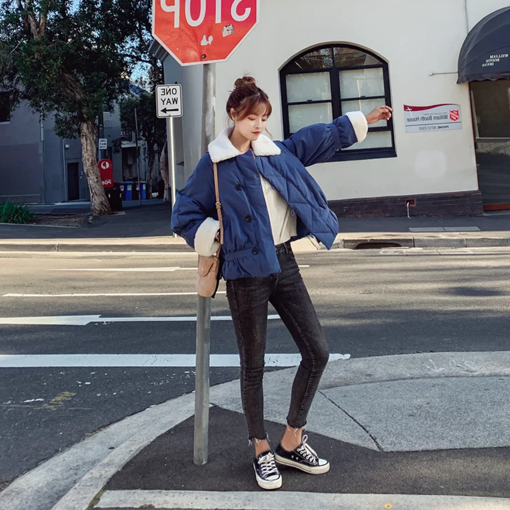 

Photo Shoot Short Cotton Overcoat 2019 Winter New Style WOMEN'S Dress Retro CHIC-Style Waist Hugging Fold-down Collar down Cotto