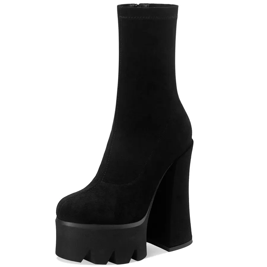 Casual Shoes Women Stretchy Velvet stocking High Heel Pumps Shoes Female  High Top Round Toe Chunky Platform Motorcycle Boots|Women's Pumps| -  AliExpress