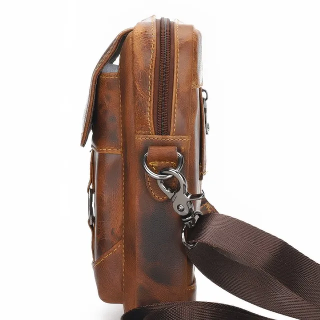 Genuine Cowhide Leather Men s Mini Shoulder Bag Phone Purse Luxury Vintage Belt Bag High Craftsmanship