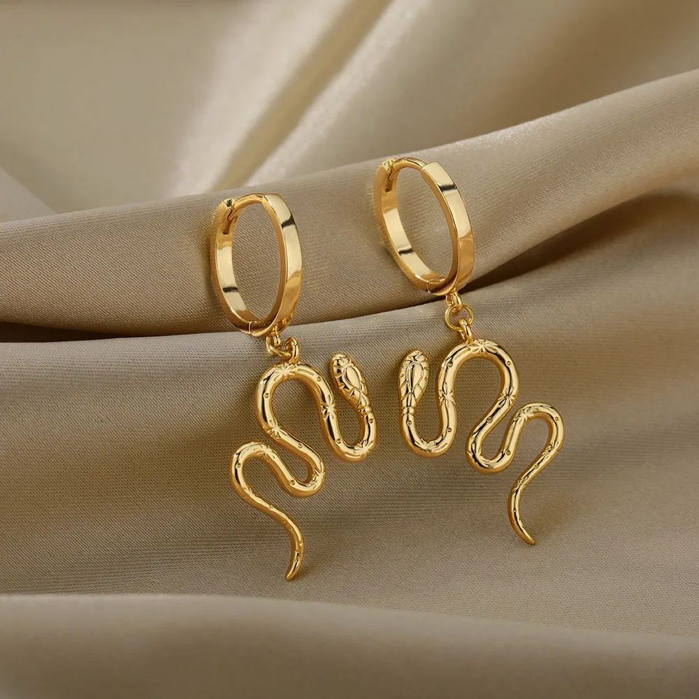 Snake Earrings Stainless Steel Drop Gold