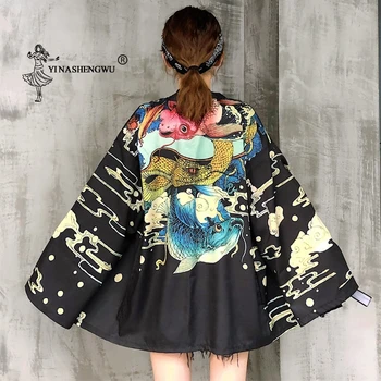 

Yukata Women Harajuku Cardigan Japanese Kimono Asian Clothes Carp Printed Shirt Tops Casual Kimonos Femme Kimono Cosplay Kawaii