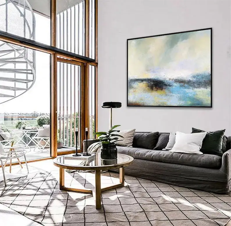 

Новое поступление, ручная роспись, высокое качество, большой размер, Синяя абстрактная масляная живопись на холсте, абстрактная живопись для настенного искусства, домашний декор