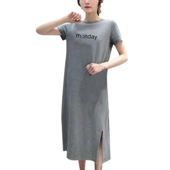 

2019 NEW Women Letter Print Round Neck Short Sleeve Casual Sport Loose T-Shirt Dress