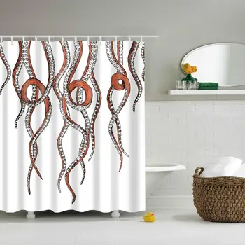 

Waterproof Thicken Polyester White 3D Shower Curtain Octopus Tentacles Mildew Proof Bath Tub Curtain with 12 pcs Hooks