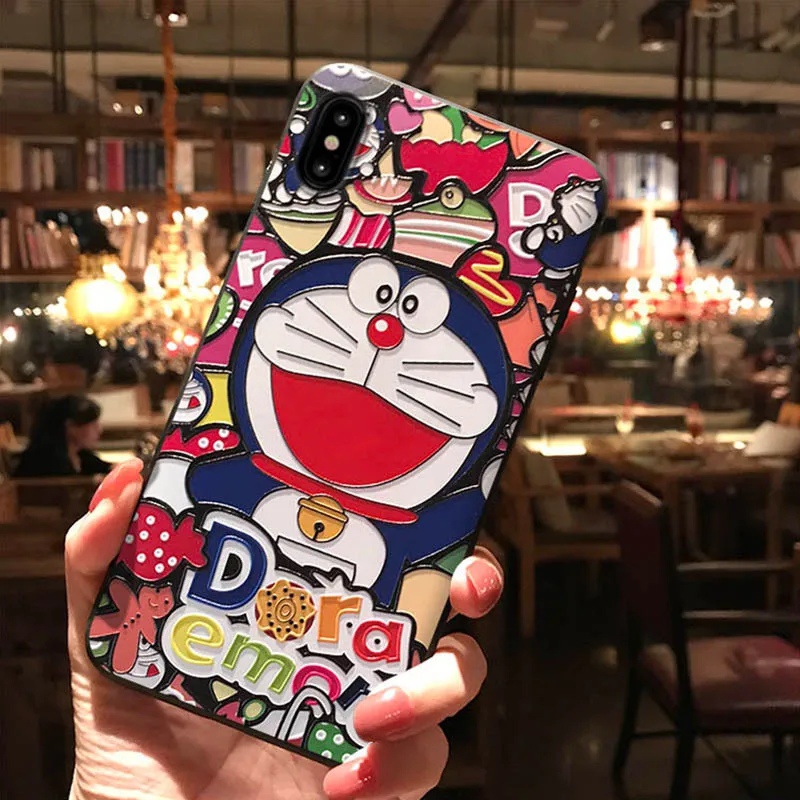 Милый тисненый чехол для телефона с машинкой кошкой для iPhone 11 Pro Max XS Max XR мультяшная мягкая задняя крышка Doraemon для iPhone X 8 7 6S 6 Plus - Цвет: 1