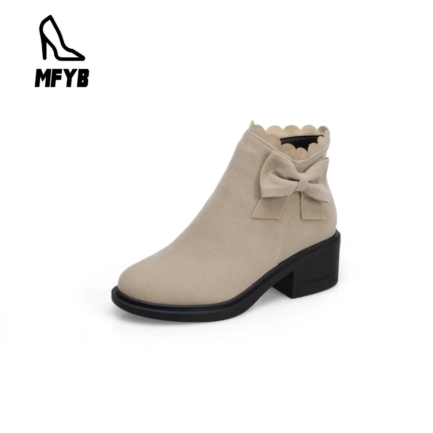 

MFYB Women's boots 2019 winter new sweet bow large size 34-43 short tube square round head Chelsea boots
