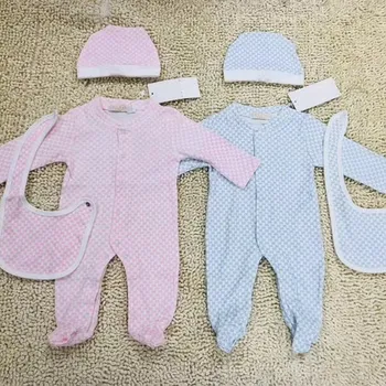 

2019 New Autumn Baby Boy&Girl Clothes Set Long Sleeve Letter Blue Romper for Newborn Baby Jumpsuit+Bib+Hat Baby Clothing Set
