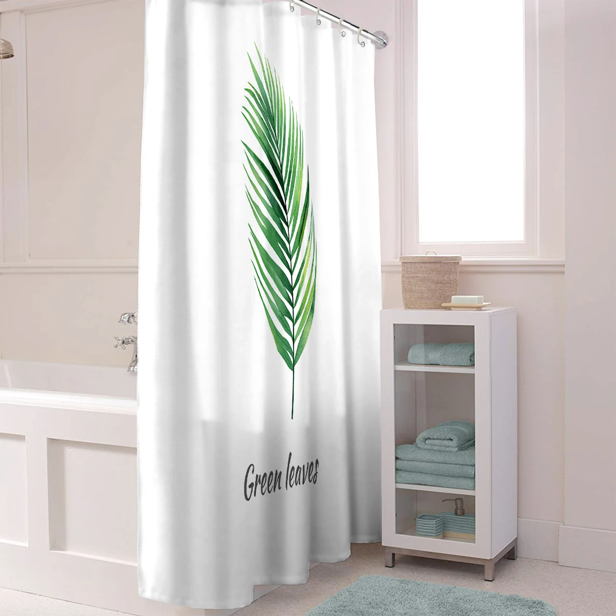 Green Needle Shape Leaves Simple Shower Curtain Bathroom Curtain Home Decoration
