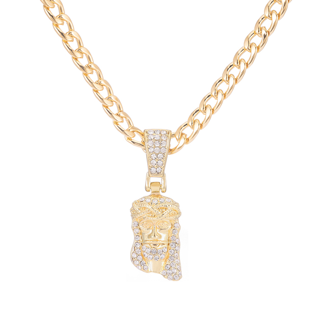 Christ Piece Head Face Pendant For Men Iced Out Shining Crystal Charm Necklace With Chain Hip Hop Jewelry