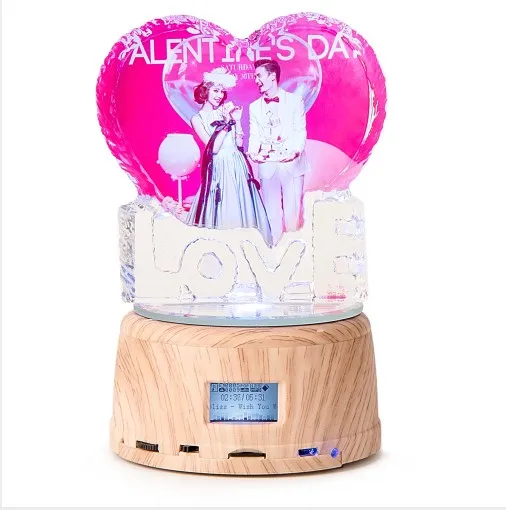 Personalized Photo LED Night Light Wood Base Crystal Photo MP3 Music Swivel Display Bluetooth Lamp RGB Remote Control For gift Color photo wood