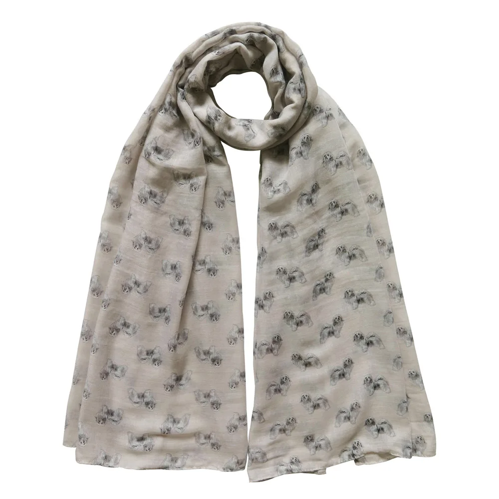 Женский шарф-шаль с принтом собачки, мягкий легкий шарф для всех сезонов