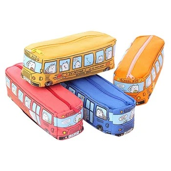 

Cute School Bus Pencil Case,large Capacity Canvas Car Pencil Bag,orange,red,yellow,blue Available School Learning Supplies