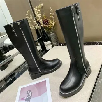 

Women Shoes Knee High Boots Low Heels Chaussures Femme Winter Ladies Boots Autumn Scarpe Donna Slip On Zipper Botas