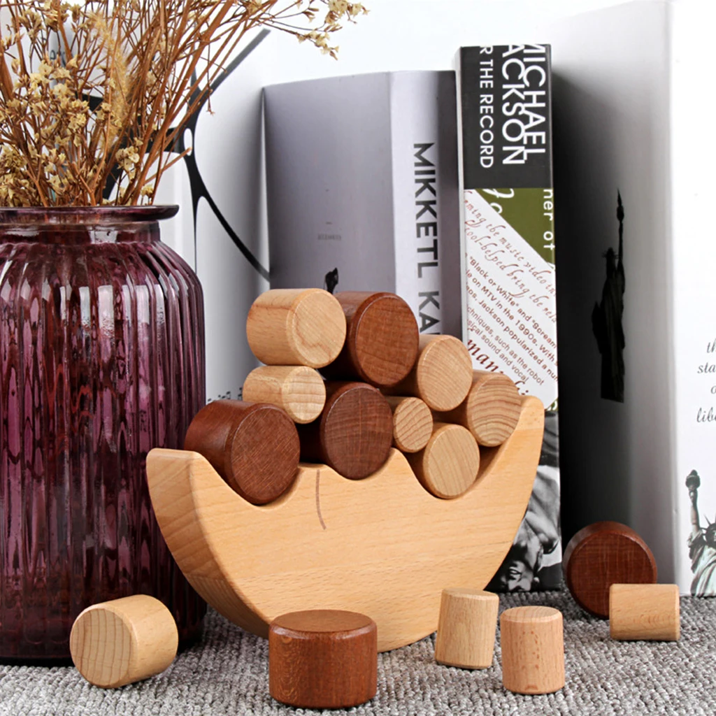 Balance Moon Wooden Stacking Blocks Balancing Game Children Early Learning Play Activity, Parent-child Game, Fine Motor Skills
