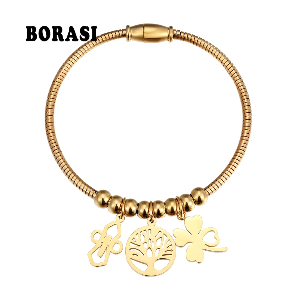 Новое поступление Нержавеющая сталь ювелирное изделие, цепь в виде змеи крест Клевер Шарм Браслеты браслеты Pulseras Древо жизни Браслеты для Для женщин