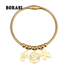 Новое поступление Нержавеющая сталь ювелирное изделие, цепь в виде змеи крест Клевер Шарм Браслеты браслеты Pulseras Древо жизни Браслеты для Для женщин