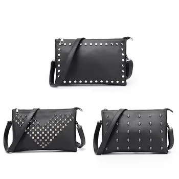 

Women Square Crossbody Black PU Rivet Casual Style Shoulder Bag for Daily Use A69C