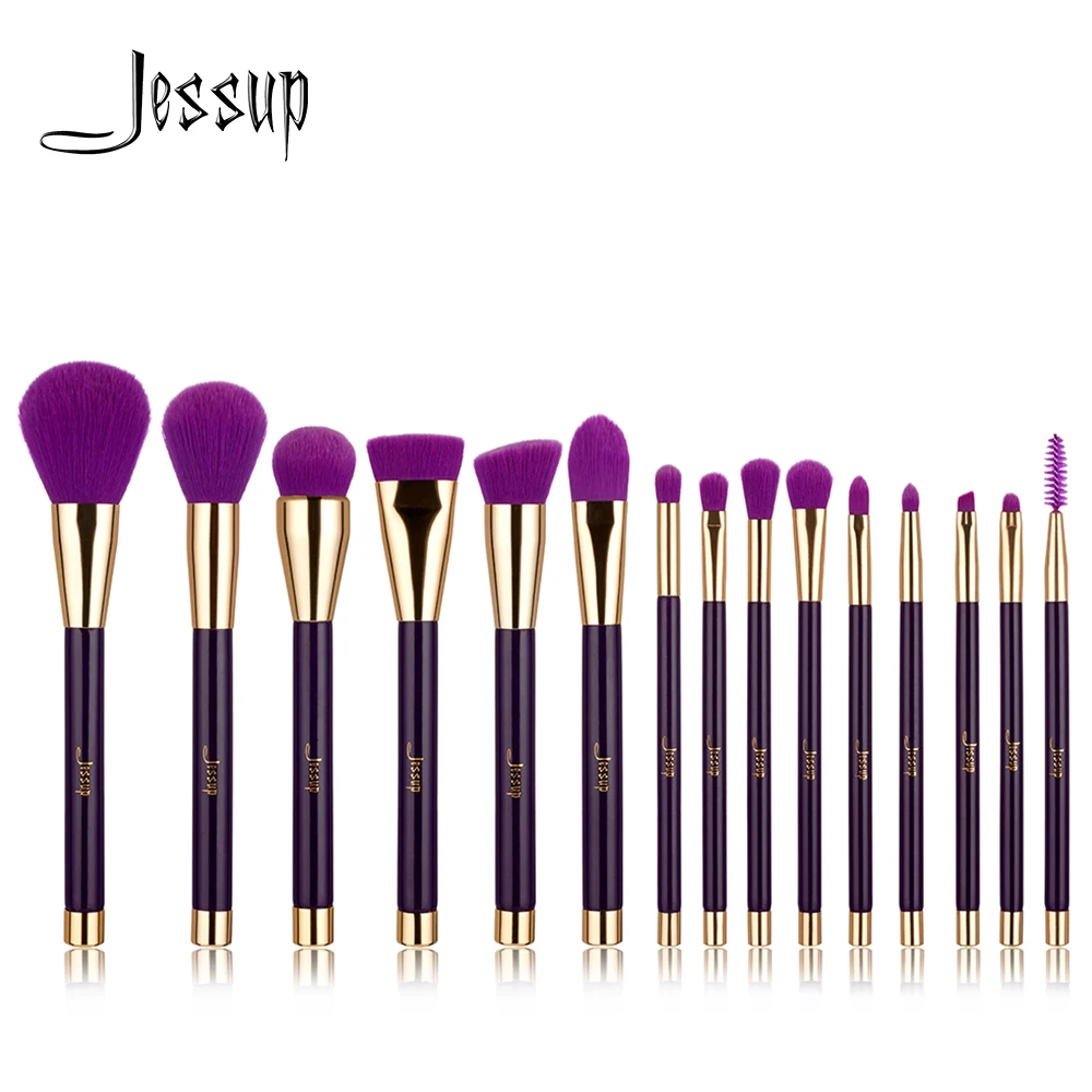 Online Jessup Pennelli 15pcs Viola Darkviolet Spazzole di Trucco della Polvere Prodotti di base Ombretto Eyeliner Lip Contour Concealer Macchia