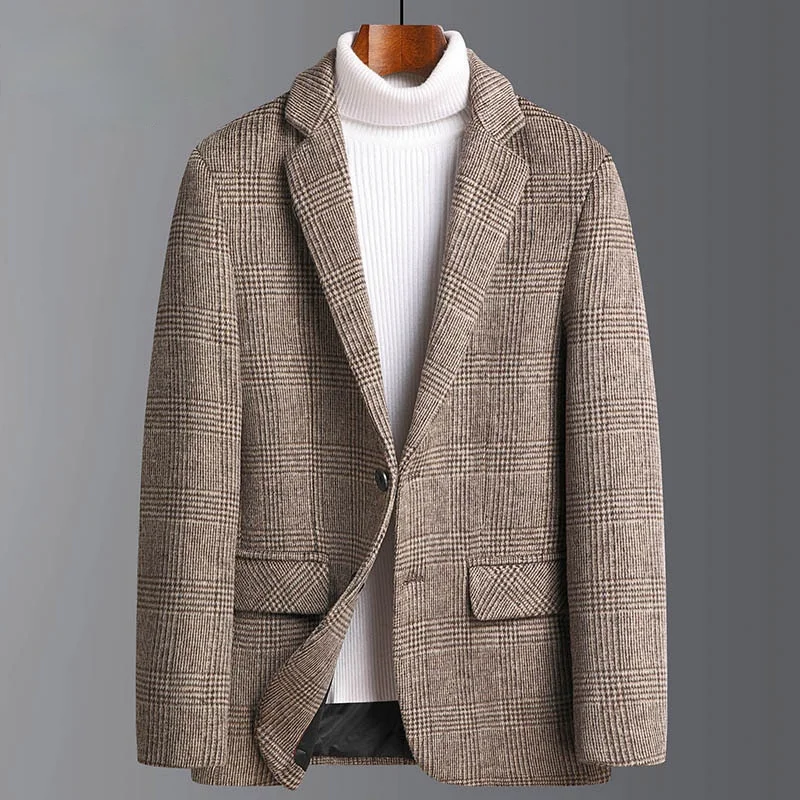 Mens Suit Jacket Blazers 2021 Autumn Winter Suits Men's Wool Plaid Trend Woolen Plus Size Clothing | Мужская одежда
