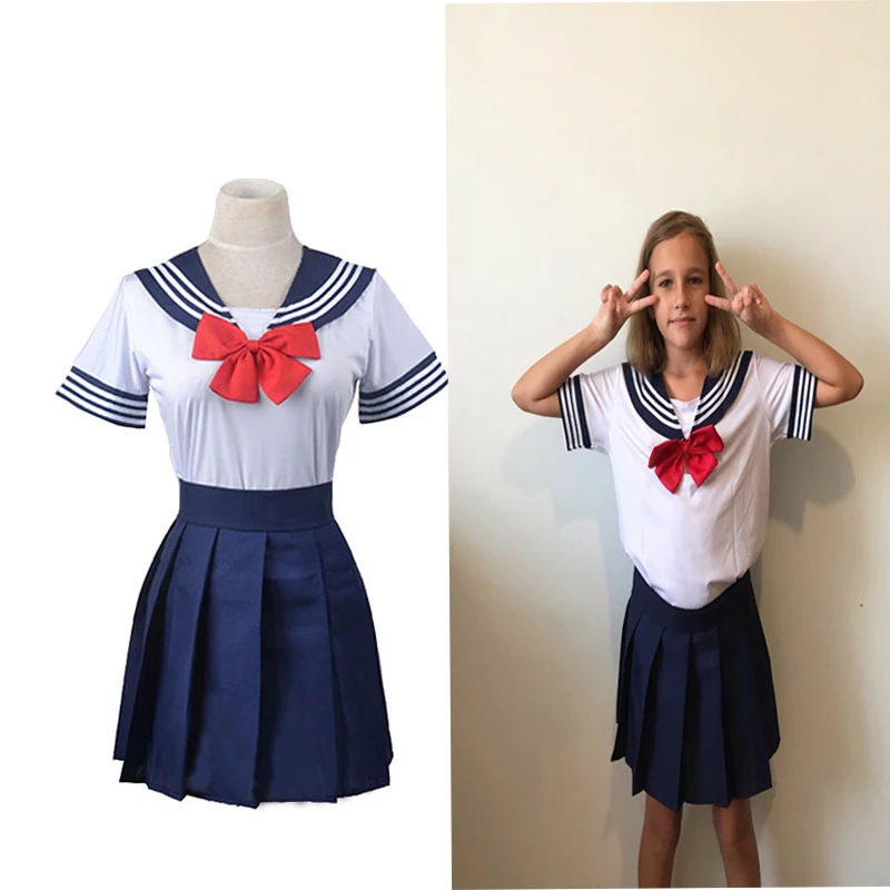 

Cosplay Japanese Sailor Moon School Uniforms Anime COS Sailor Suit tops+tie+skirt JK Navy Style Students Costume for Girl Women