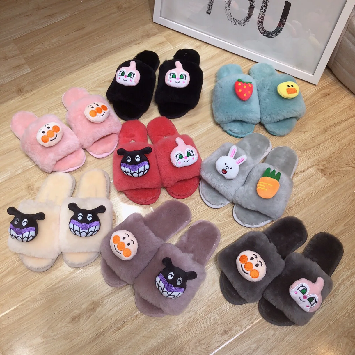 

New Style Sandals Cartoon Doll Household WOMEN'S Shoes Parent And Child Couples Wool Slippers Outer Wear Fur Snow Boots