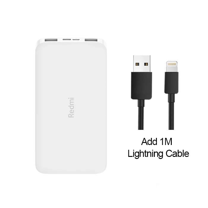 Xiaomi Redmi внешний аккумулятор 10000 мАч двойной USB вход выход 10000 мАч Внешний аккумулятор для iPhone samsung - Цвет: Black Add Lightning