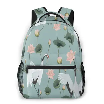 

2020 New Backpack Japanese Cranes And Lotuses School Bag Men Backbag Travel Daypacks Male Leisure Backpack Women Gril