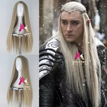 

new Movie Hobbit Thranduil The Lord of the Rings cosplay wig king of elf gold long straight wig Lee Pace hair costumes +wig cap