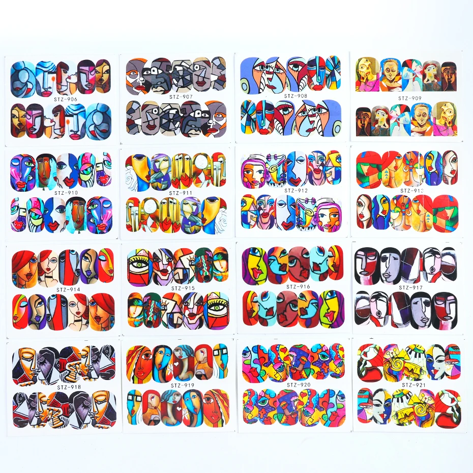 1pc Abstract Face Nail Water Stickers Decals Colorful Beauty Cool Girls Slider Charming New Year Decorations LYSTZ906-921