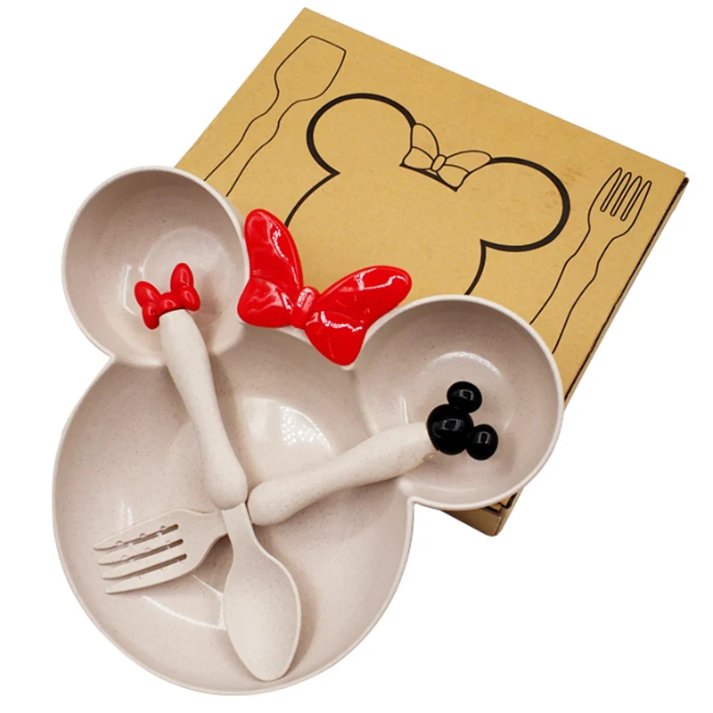 3Pcs/Set Food Tableware Children Kids with Plate Spoon Dishes Bowl box Dinnerware Fruit Fork Training Dinner Heath - Цвет: Beige(with box)