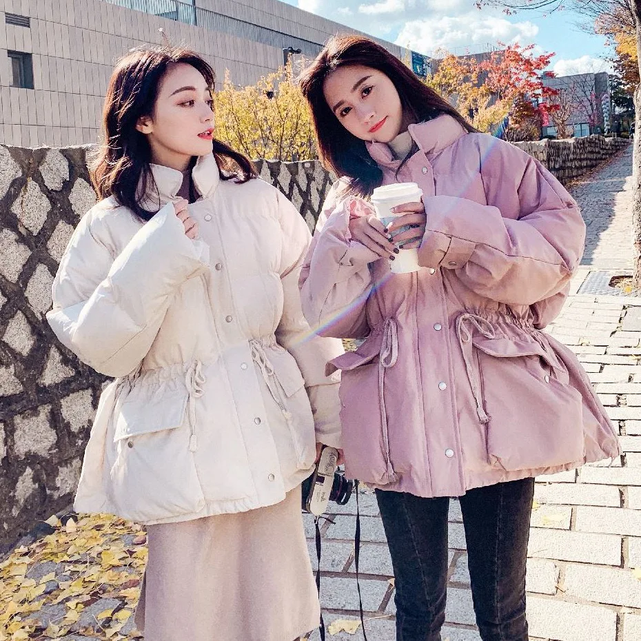

Photo Shoot Main Push INS Sweet Red Bean Powder Drawstring High-waisted Big Hemline Best Friend down Coat Women's Stand Collar S