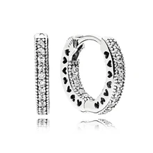 Authentic 925 Sterling Silver Original Pave Hearts of Europe Stud Earrings For Women Bead Charm Gift DIY Jewelry