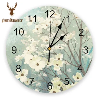 

Oil Painting Style Flower Floral PVC Wall Clock Modern Design Home Decor Bedroom Silent Oclock Watch Wall For Living Room