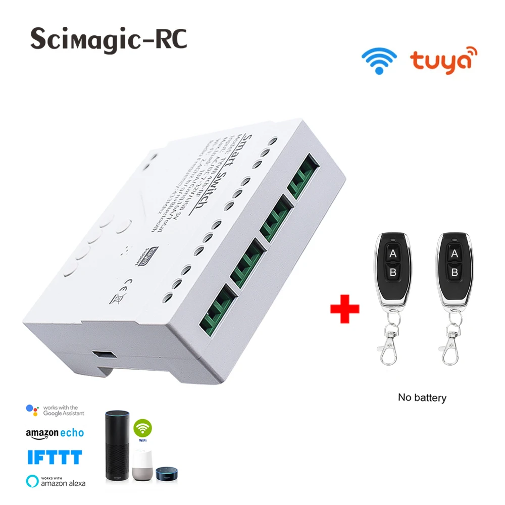 4CH RF умный выключатель 12V 24V 7-32V AC DC WIFI Tuya дистанционное управление 433 света 10A реле