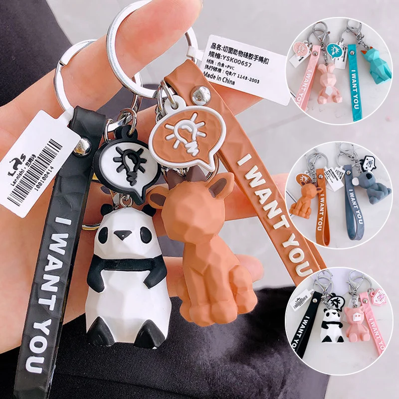 

New arrival 1PC Keychain New Fashion Bag Letters Key Ring Panda Student Cute Dinosaur Animal Resin Car