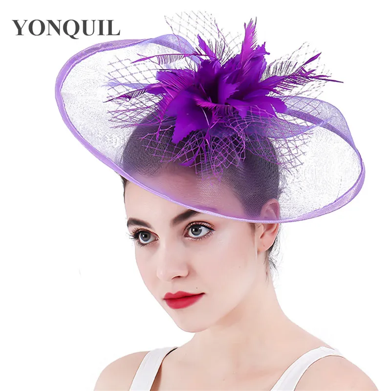 

Purple Wedding Fascinators Hat Elegant Female Ladies Church Hats Women Party Kenducky Millinery Headpiece With Fancy Headwear