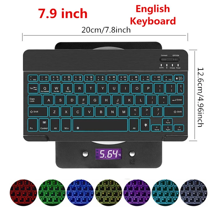 black-Backlit Русский Испанский ультра тонкий 7 цветов светодиодный беспроводной bluetooth-клавиатура с подсветкой для iPad mini 7,9 клавиатура для Android для Windows - Цвет: black-Backlit