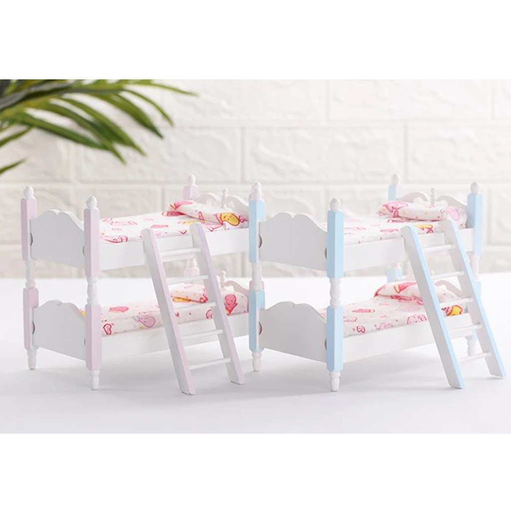 1:12 Dollhouse Miniature Kids Furniture Bunk Bed Model DIY Decor Accessories