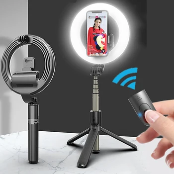 

4 in 1 Wireless Bluetooth Selfie Stick With Selfie LED Ring Light Mini Tripod Handheld Extendable Remote For iPhone Android IOS