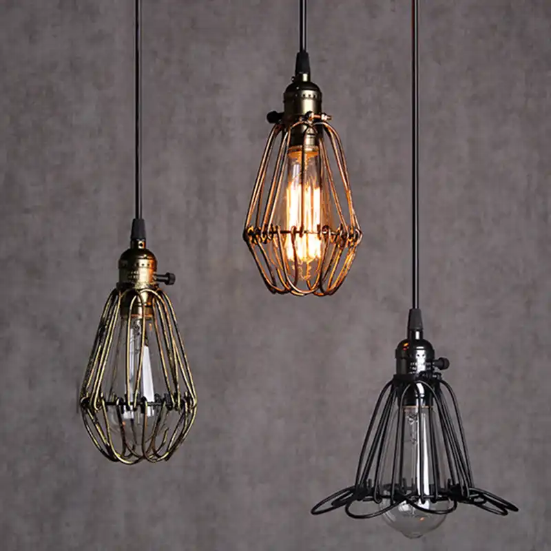 VINTAGE INDUSTRIAL METAL CAGE ORANGE CAFE LOFT BAR PENDANT LIGHT LAMP SHADE