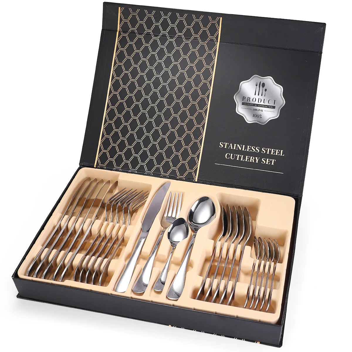 

Fun Fervent 24 Piece Set of Stainless Steel Tableware Gift Box Packaging Creative Modern Design Cutlery Set Kitchenware Decor