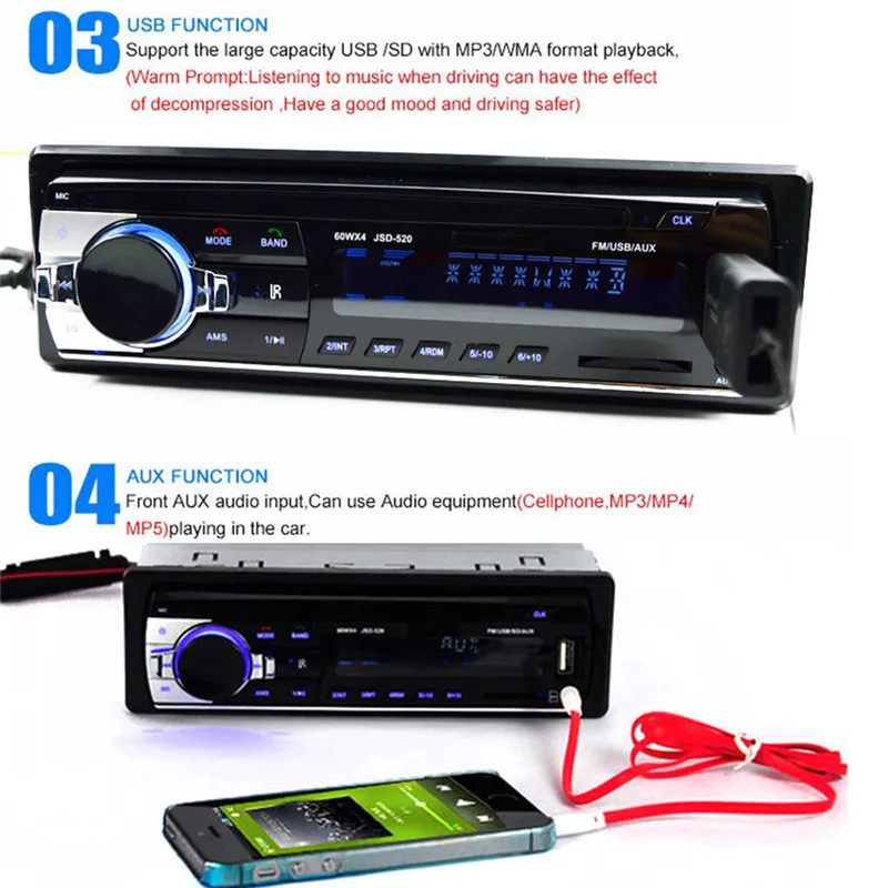 Автомобильный Bluetooth Радио стерео плеер V2.0 12 В в-тире MP3/USB/SD/AUX-IN/FM ISO мощность Aux вход приемник автомобильные аксессуары интерьер