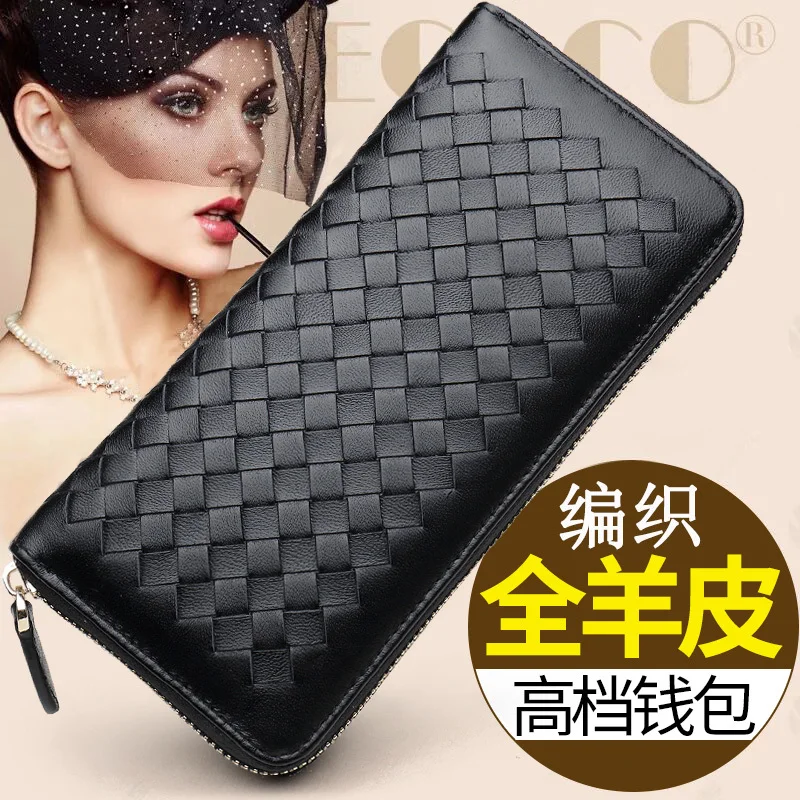 

Genuine Leather Long Style Woman Wallet Weave Small Purse