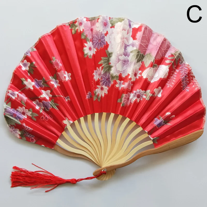 Pattern Chinese Style Hand Held Silk Bamboo Folding Fans Wedding Hand FDS