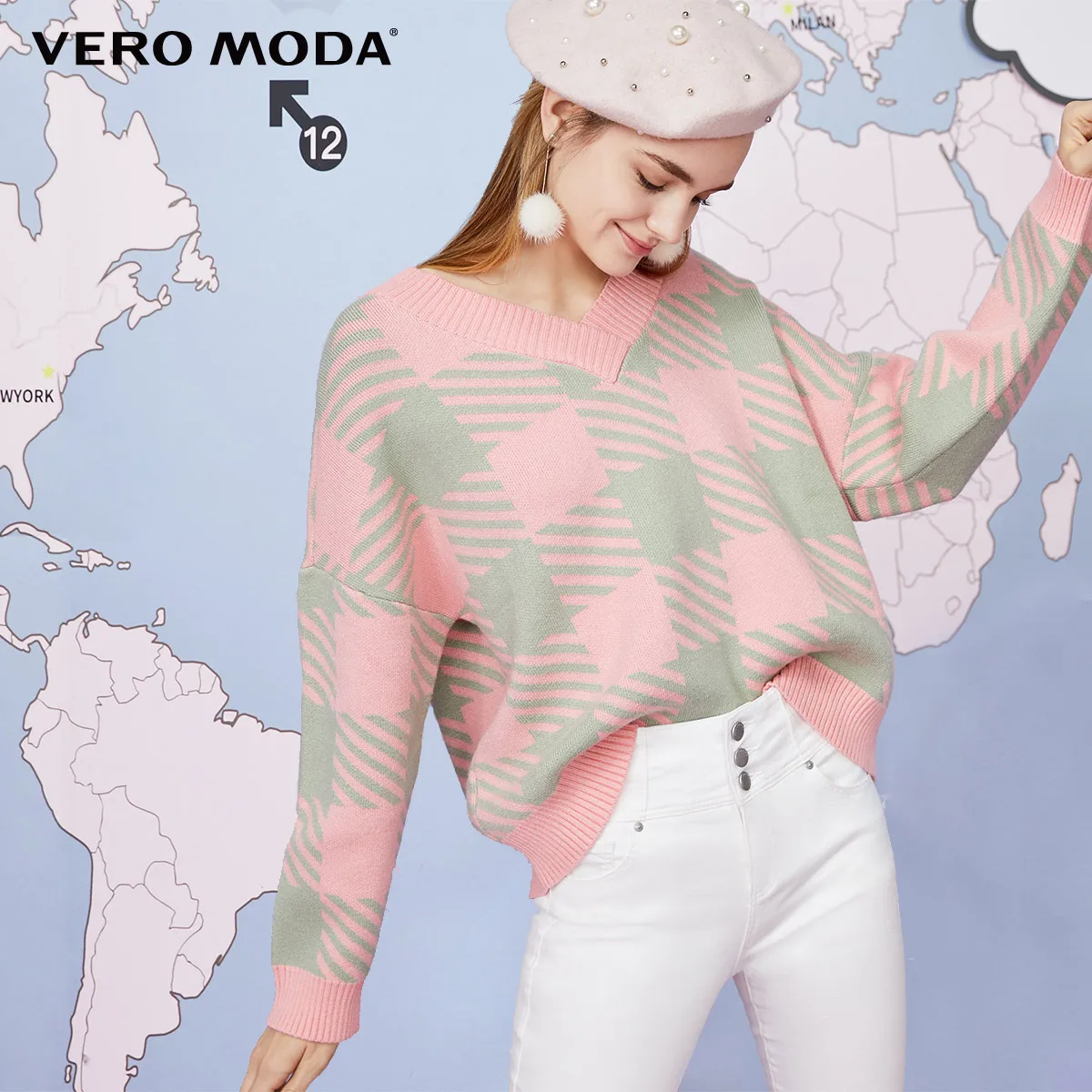 Vero Moda женский свободный крой ассорти цветов плед пуловер свитер вязаный Топ | 319313541