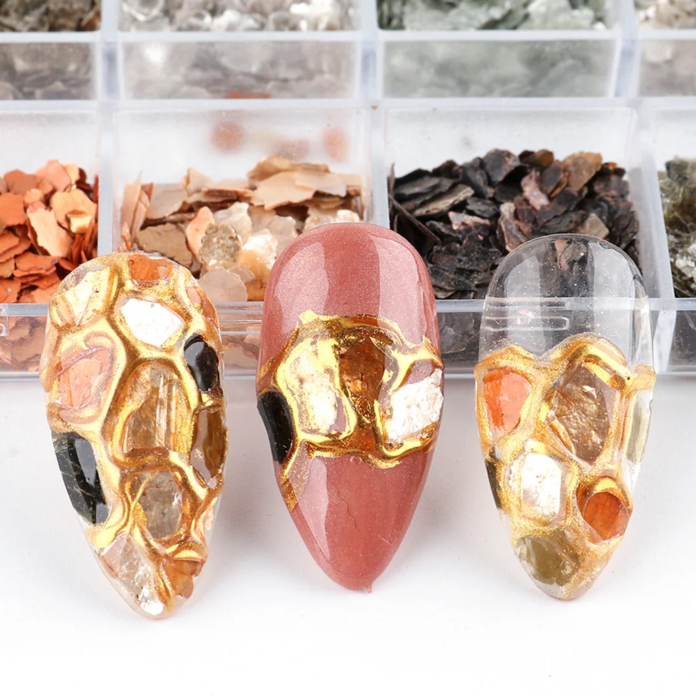 

12 Grids/Set Irregular Nails Abalone Shell Slice Natural Sea Shell Stone Fragment Polish DIY Manicure Paillette Decorations NFYM