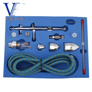 

VEDA 0.3mm Airbrush Kits Dual Action Spray Gun Kit with 0.2/0.5mm Nozzles 2/5/13cc Cups with air hose for Tattoo Makeup Nail Art